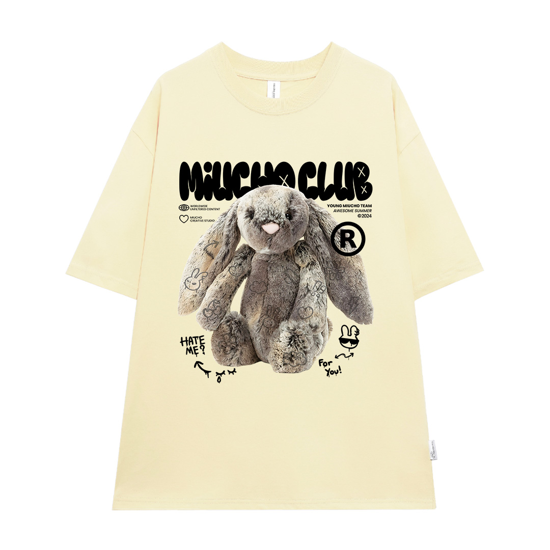 Áo thun thỏ Bunny form rộng local brand ATD1254 Miucho tay ngắn cổ tròn in mix_thumbnail_9