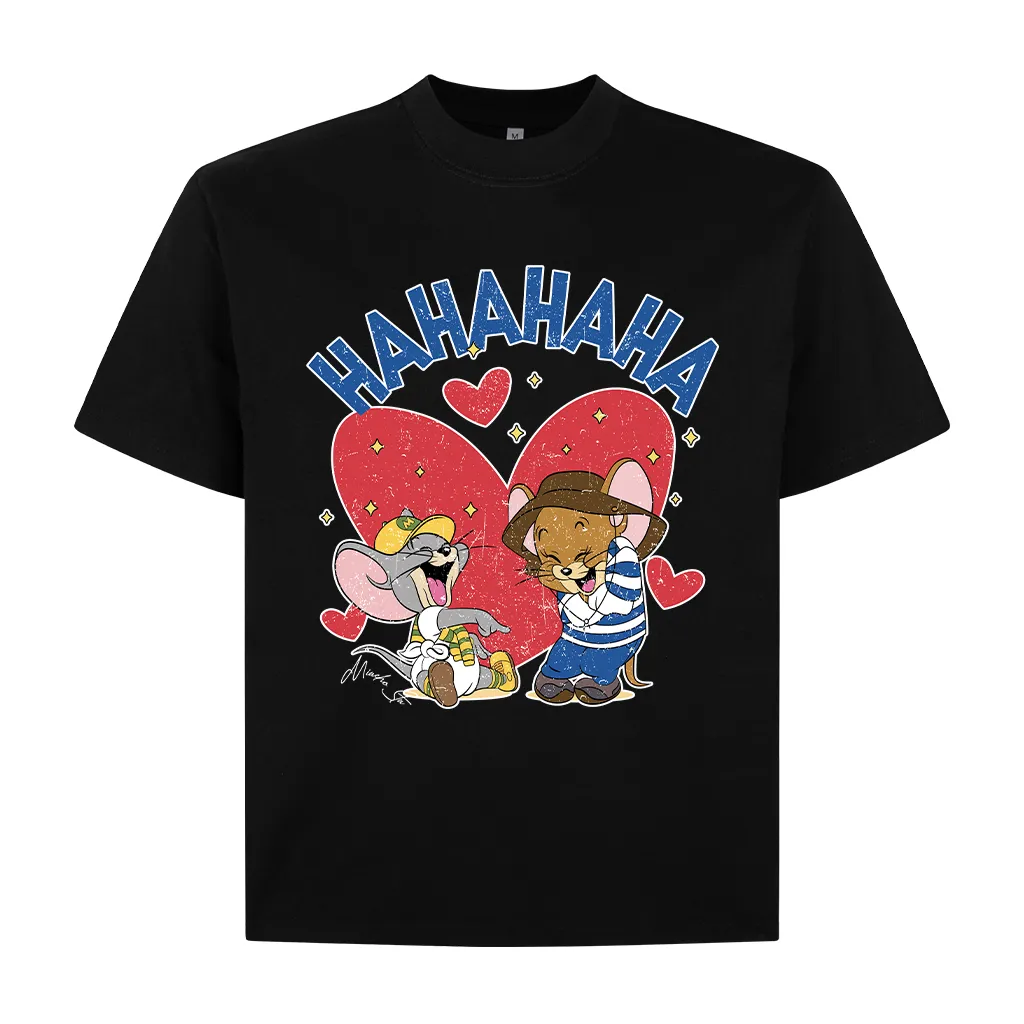 Áo thun form boxy họa tiết hoạt hình AXD2466 Miucho vải cotton thoáng mát cổ tròn in mix_thumbnail_8