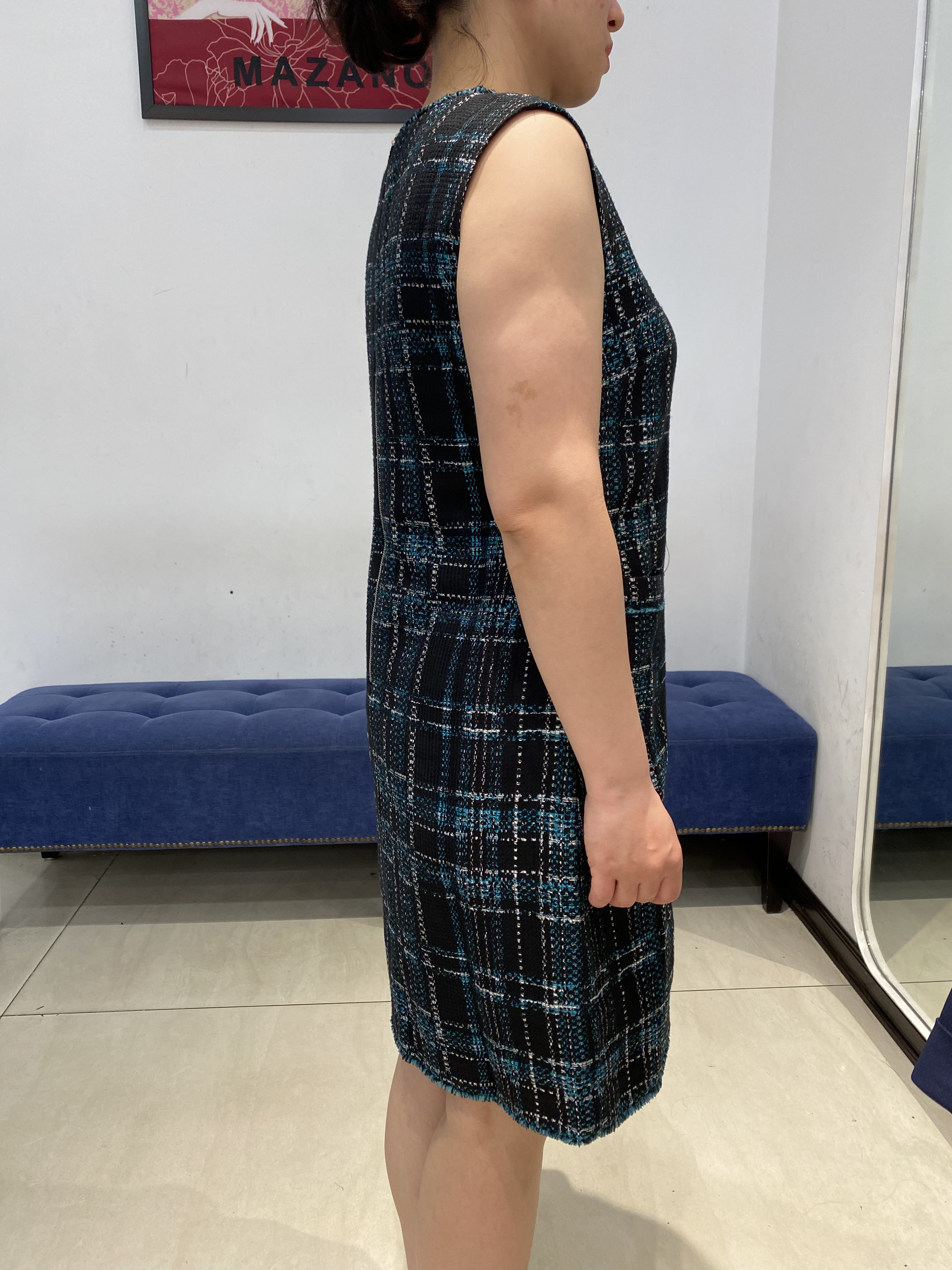 Đầm kẻ xanh phối túi_thumbnail_2