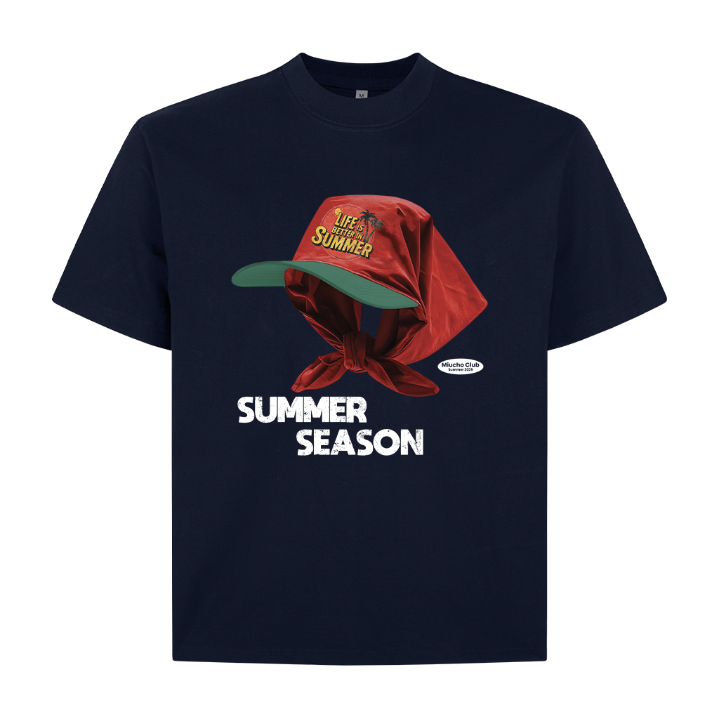 Áo thun boxy summer season 2123 Miucho cổ tròn vải cotton 2c 250gsm đứng form in mix