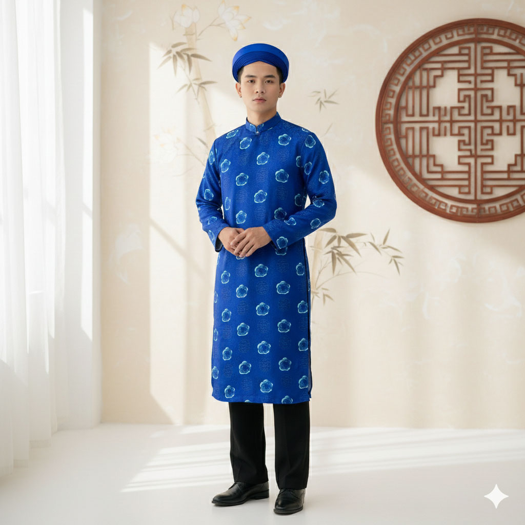 Áo Dài Nam Cách Tân Gấm Họa Tiết Hỷ Big Size Form Rộng – NA25-03_thumbnail_2