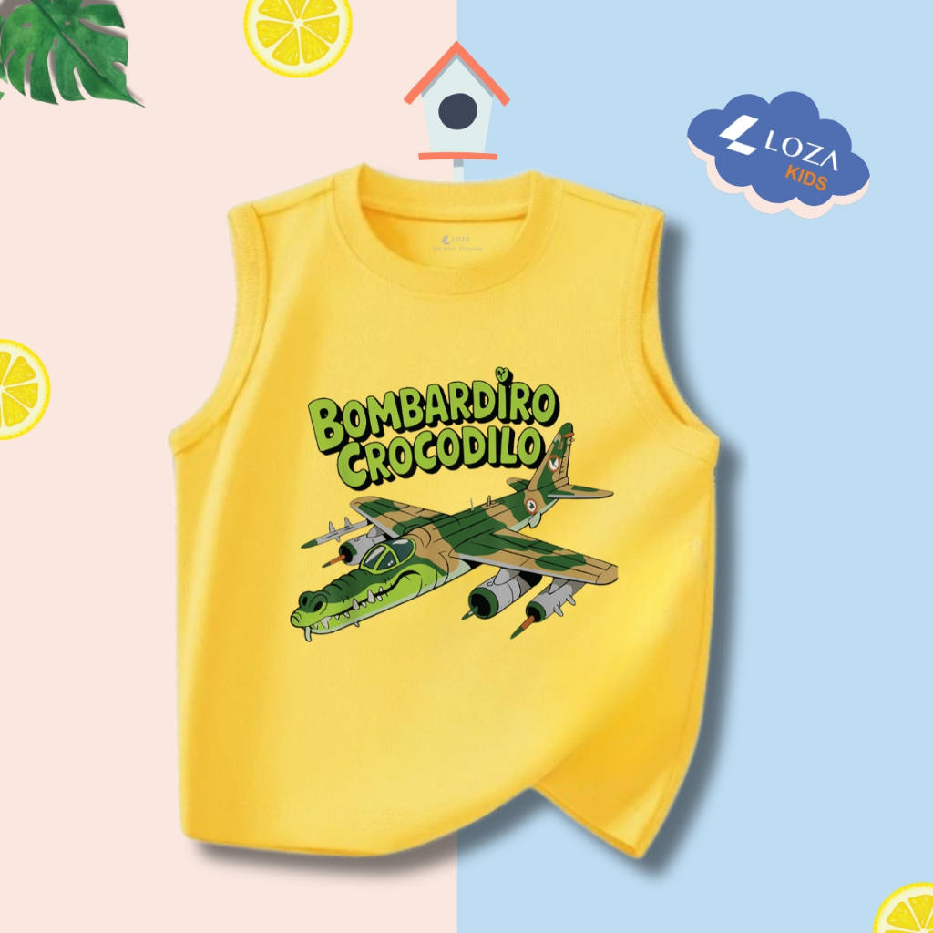 Áo thun in Brainrot Capucino, Bombardiro Crocodilo mẫu mới 2025 cho bé trai - Áo phông sát nách cho bé Loza Kids ST003_thumbnail_6