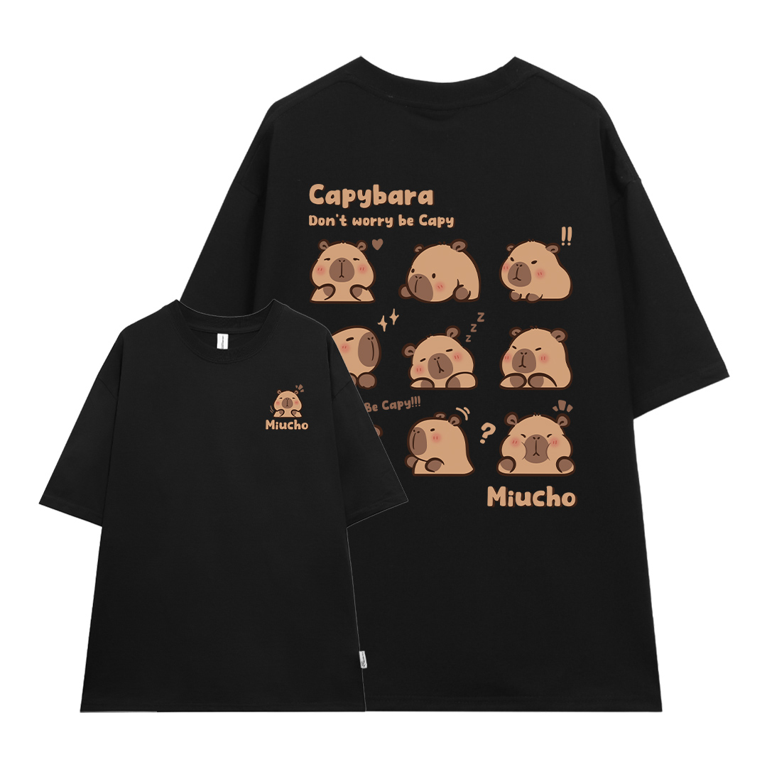 Áo thun gấu Capybara unisex form rộng tay lỡ màu xinh ATD1217 Miucho vải cotton thoáng mát cổ tròn in mix_thumbnail_14
