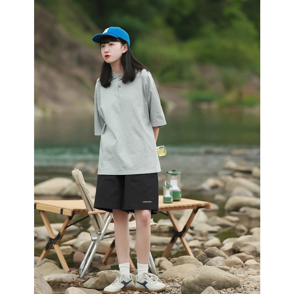 Quần đùi nam nữ, quần short Unisex trơn có logo chất kaki QNT01 Miucho basic_thumbnail_5