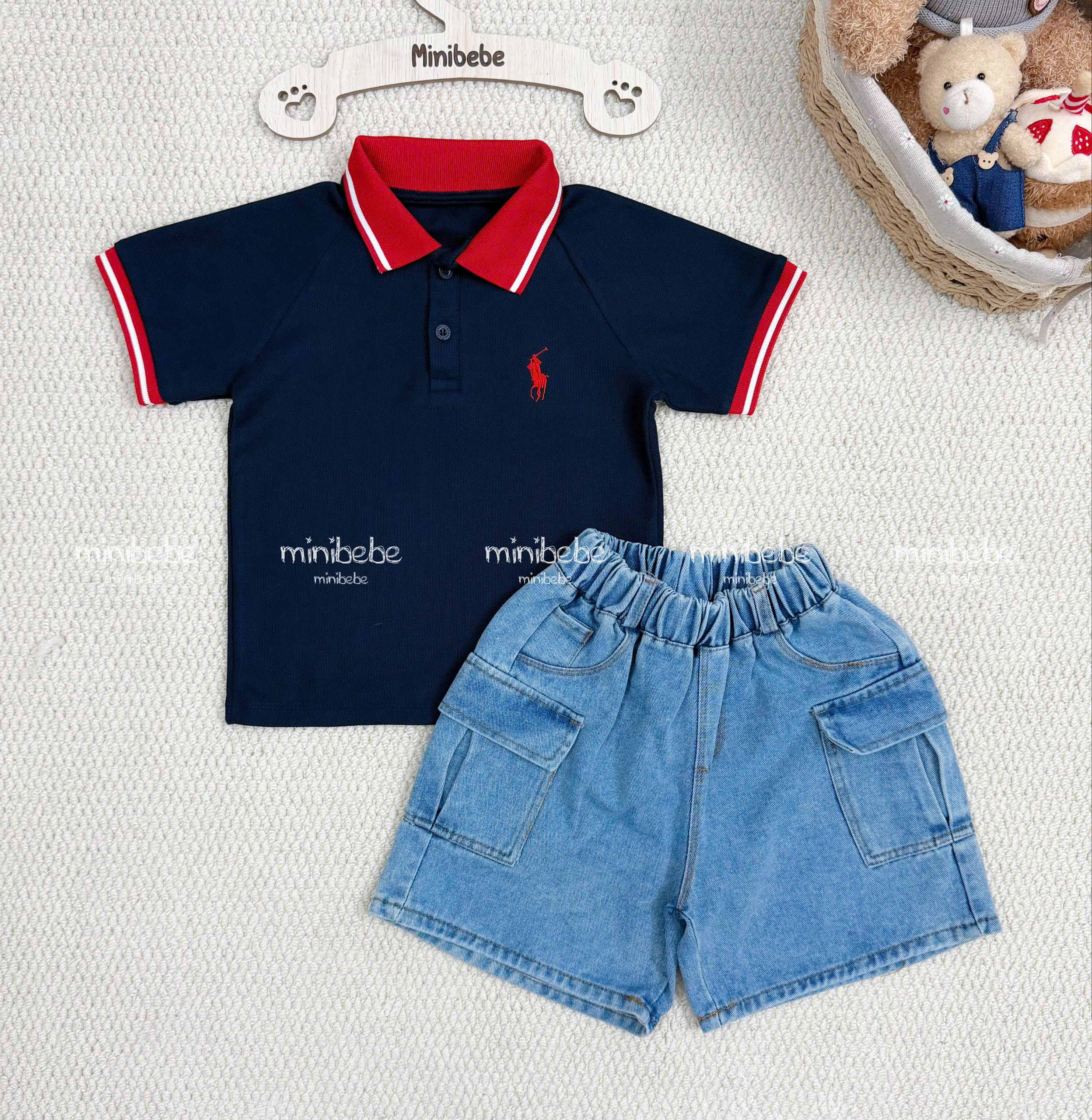 K26 BỘ POLO QUẦN BÒ THÊU NGỰA ĐỎ- A116.888