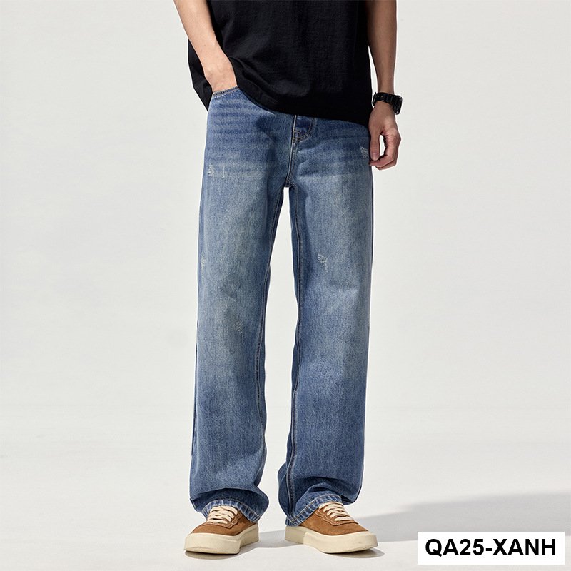 2025Mùa thu đông giặt quần jean retro nam thương hiệu thời trang Mỹ thường ngày đa năng trẻ trung quần ống rộng bán buôn