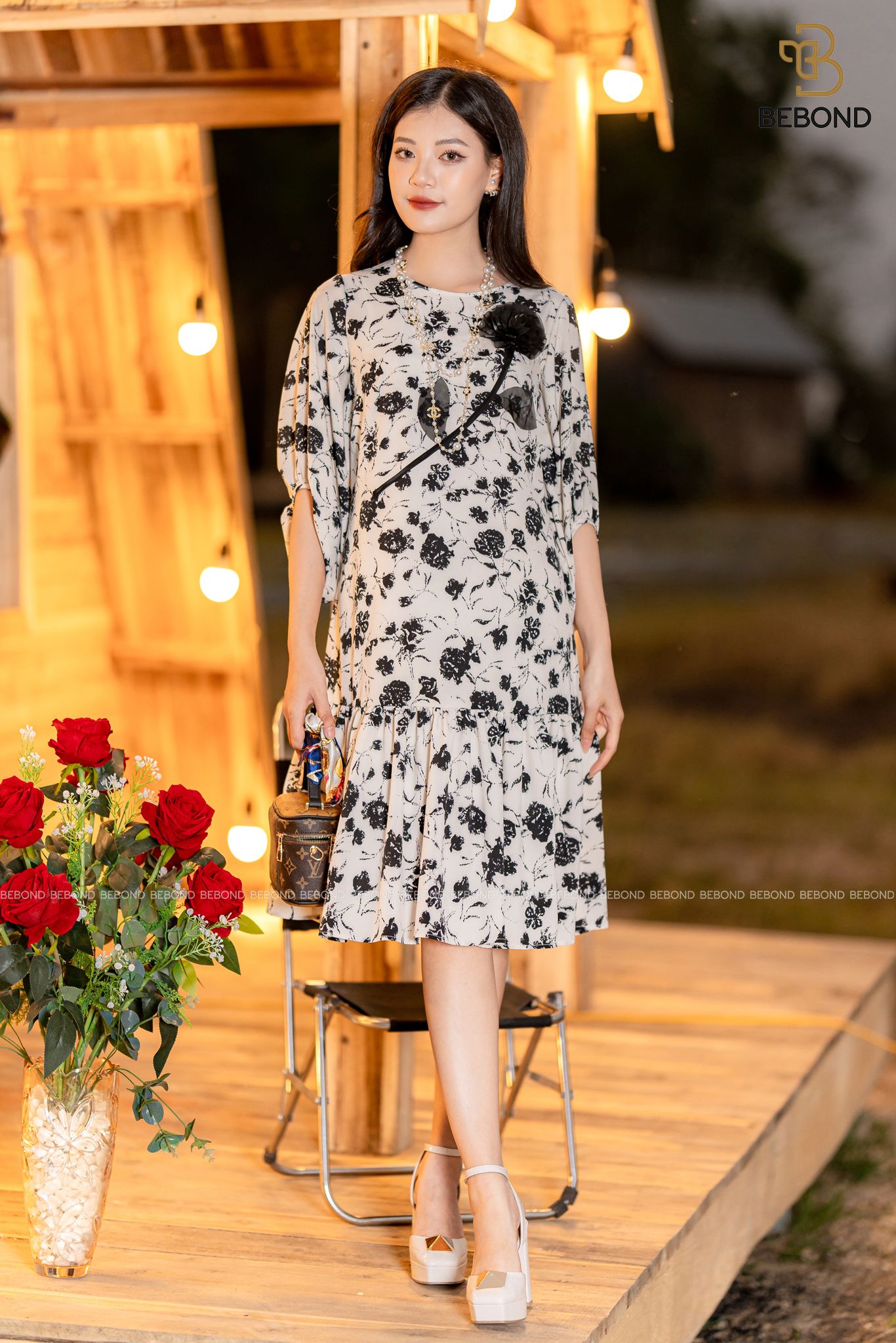 ĐẦM SUÔNG HỌA TIẾT RETRO ĐÍNH HOA VOAN- JASMINE DRESS_thumbnail_5