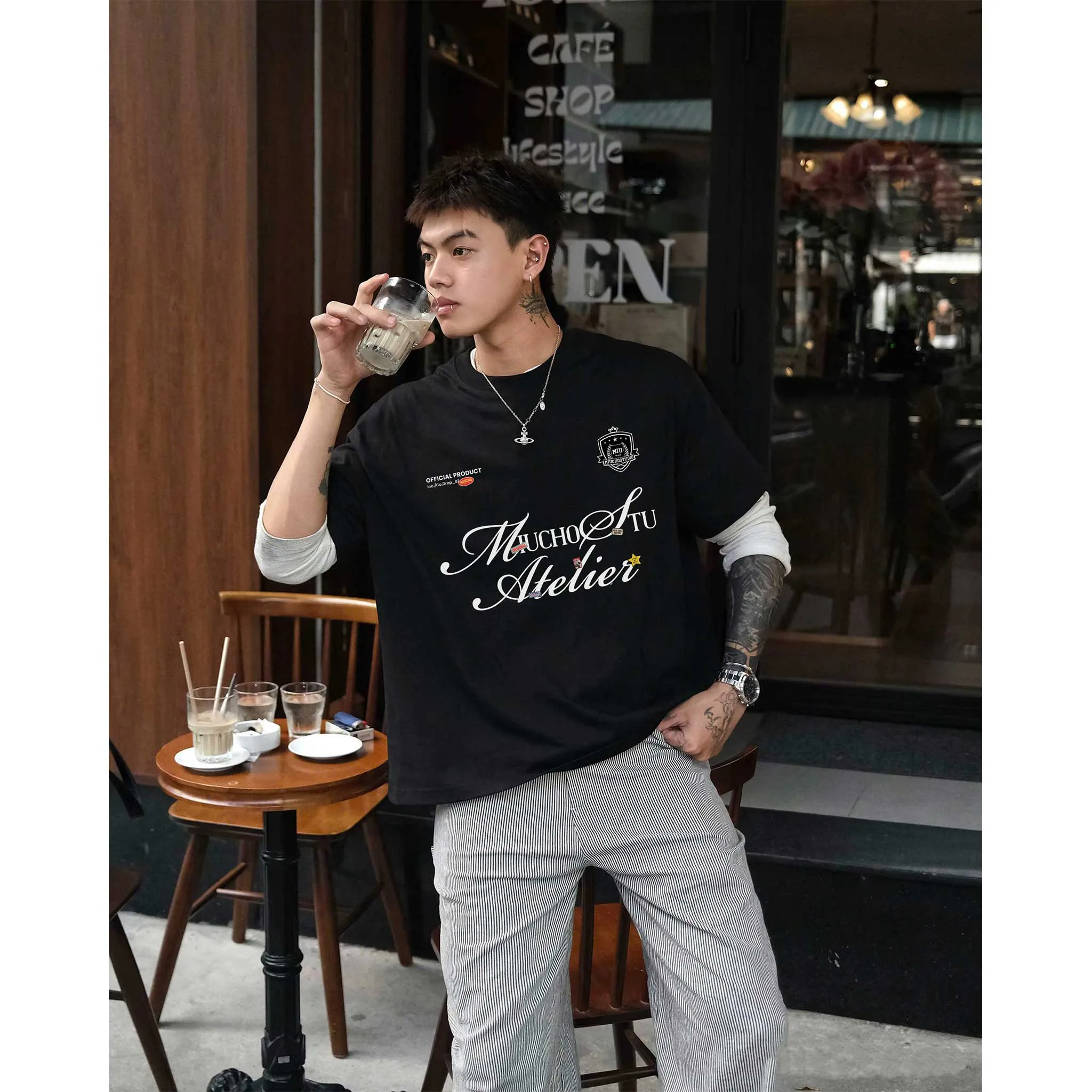 Áo thun nam nữ form boxy 2531 Miucho Club vải cotton thoáng mát thiết kế basic nhiều màu in mix_thumbnail_3