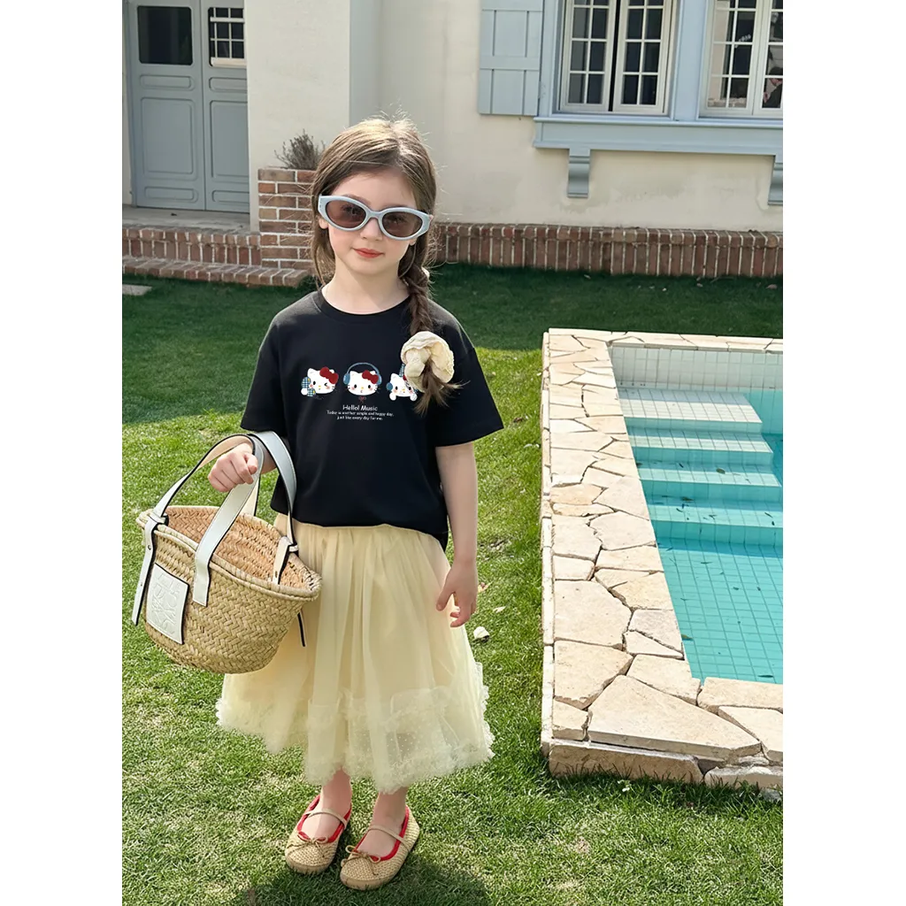 Áo thun form rộng cho bé gái Kado vải cotton co giãn 4 chiều thoáng mát Kitty dễ thương in mix 2887_thumbnail_2