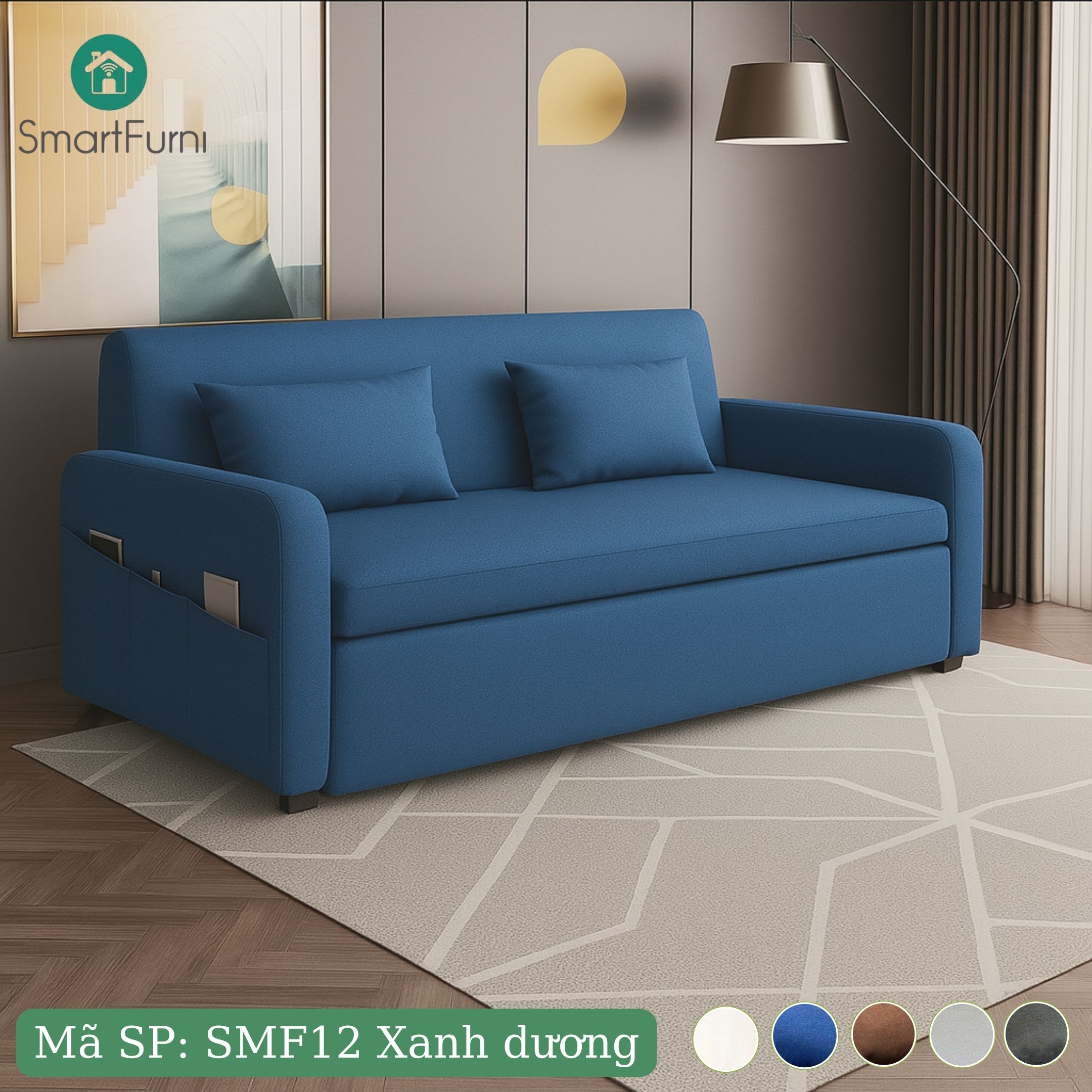 Sofa giường thông minh SmartFurni SMF12 Vải Lanh Canvas -  Xám nhạt_thumbnail_2