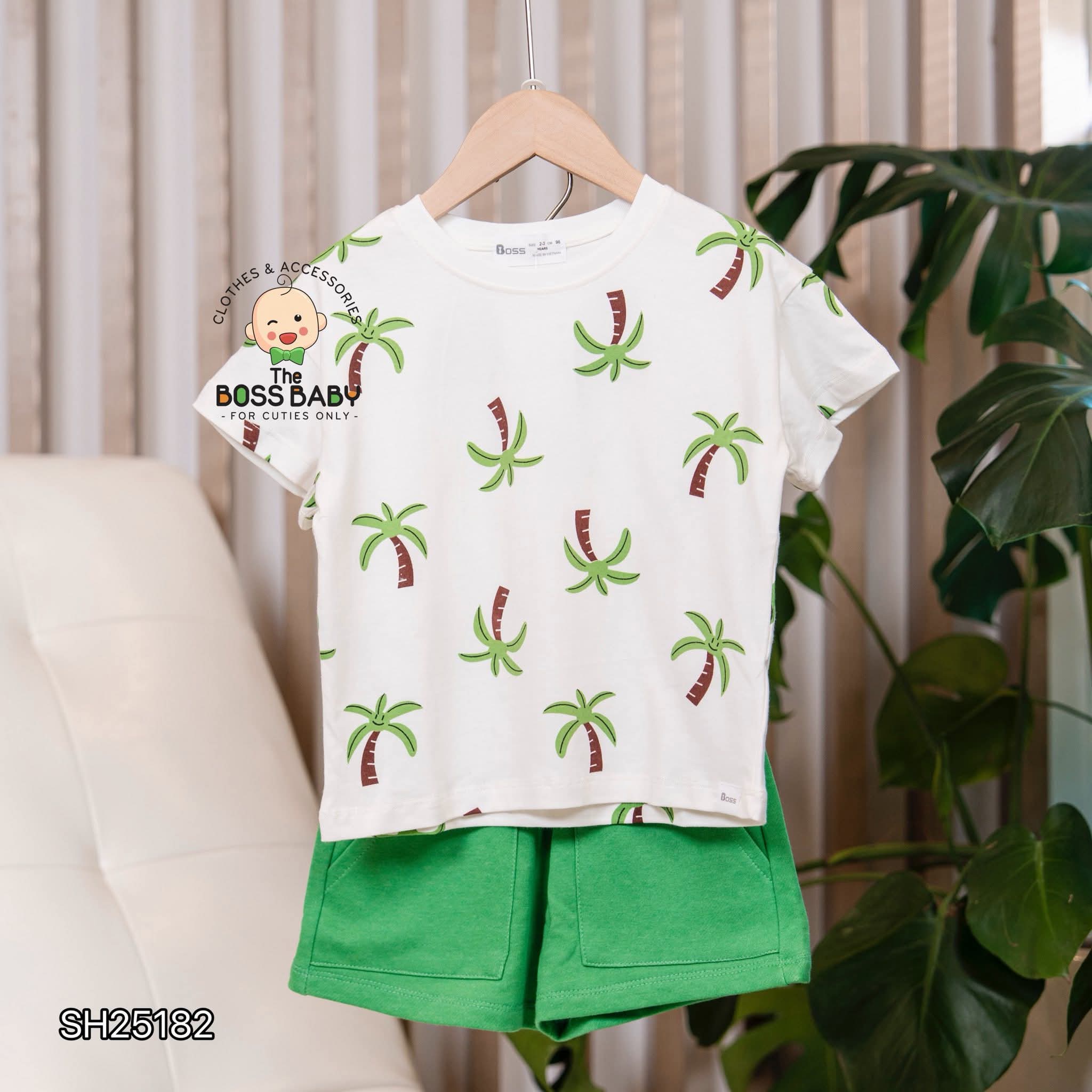 Set bộ da cá trắng xanh lá họa tiết cây dừa