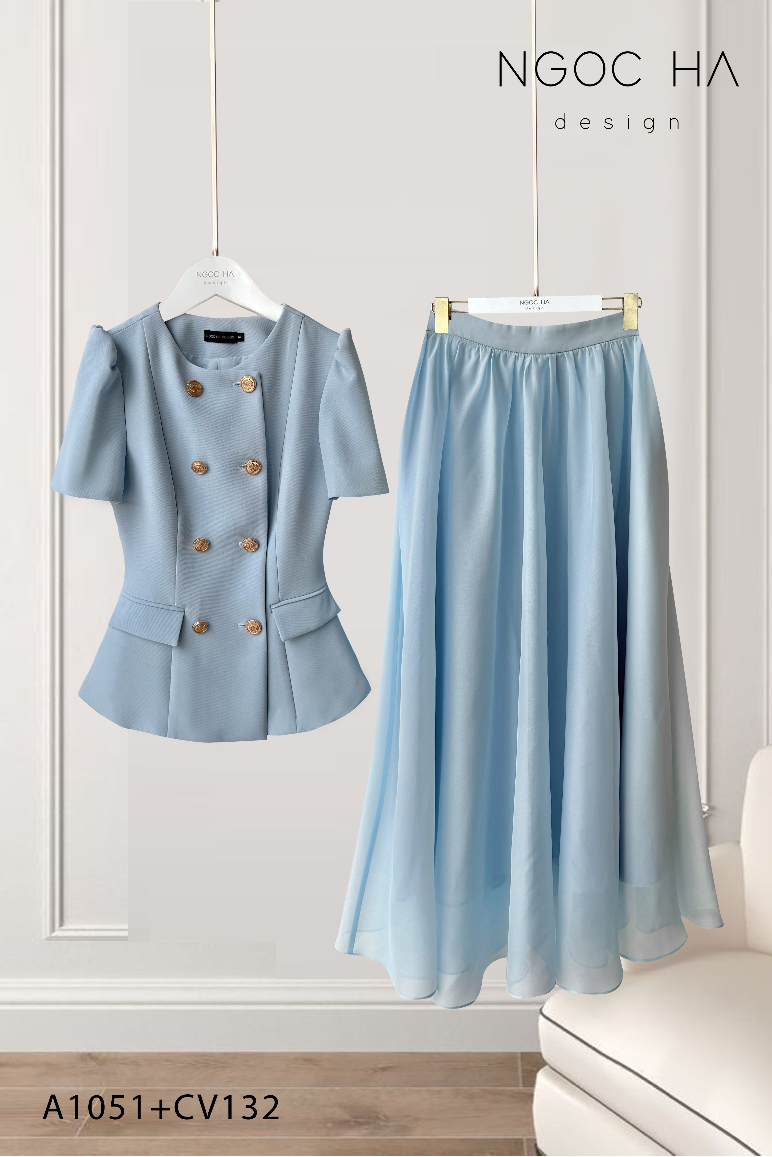 Jenni Set_ Áo Vest Cổ Tròn Đính Cúc, Chân Váy Tơ Màu Xanh A1051+CV132_thumbnail_3