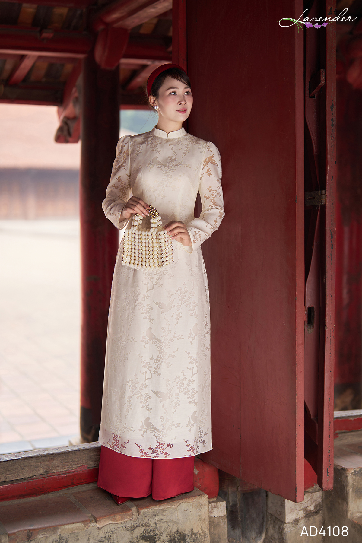 Áo dài phối họa tiết hoa AD4108