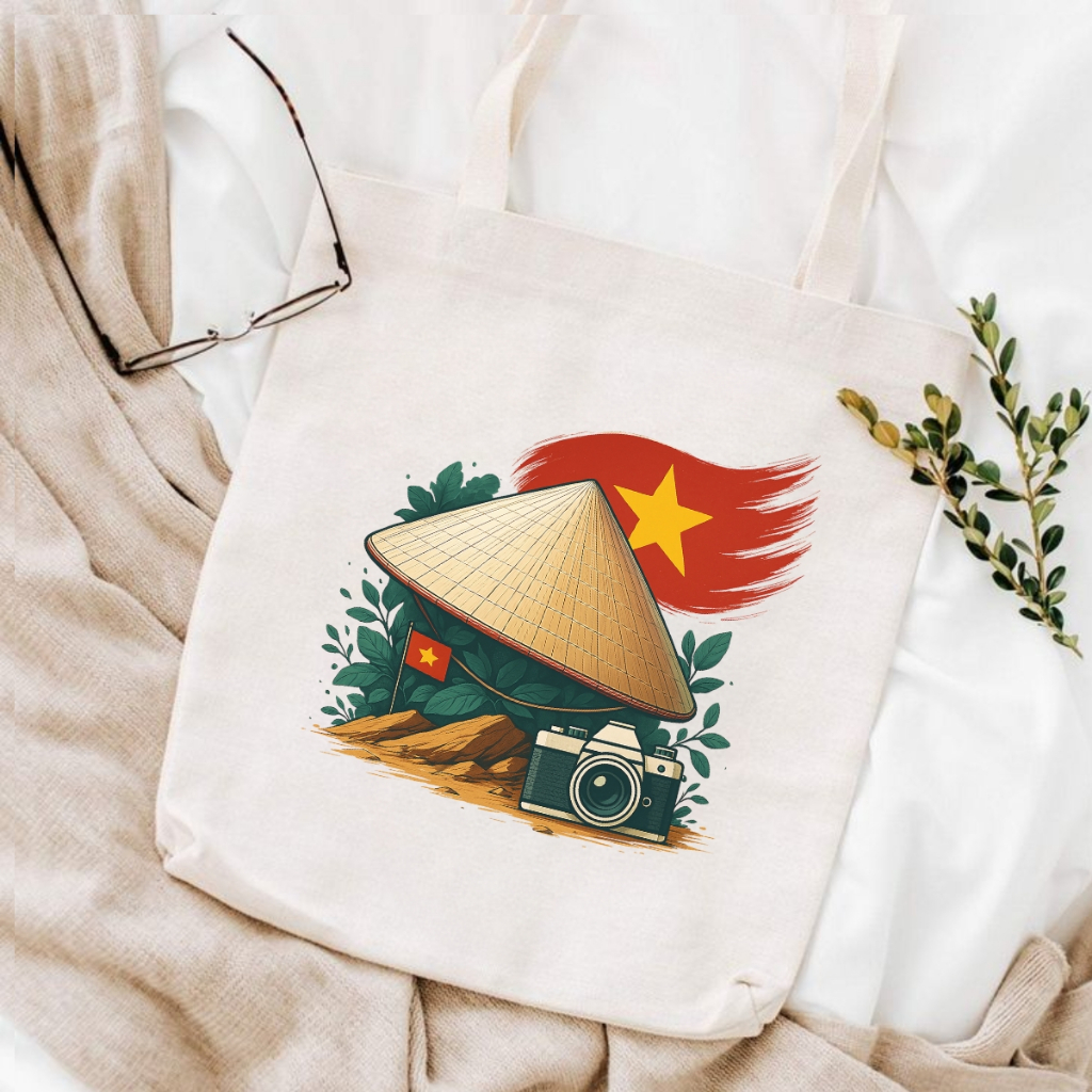 Túi Tote Tôi yêu Việt Nam   - Túi vải canvas có túi phụ và khoá kéo đựng vừa A4 và laptop (33x37cm) Loza  - TUI01