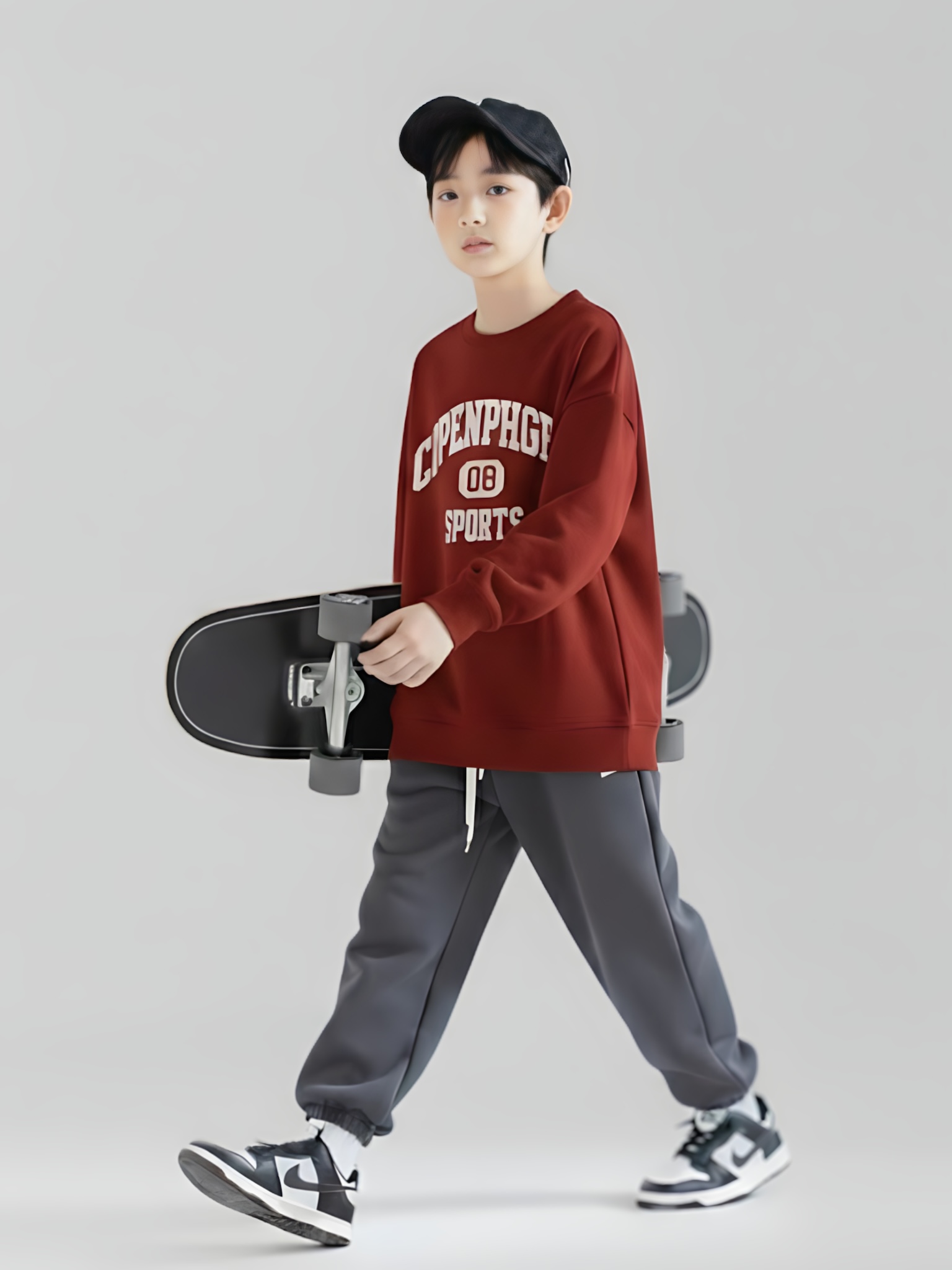 Áo nỉ cổ tròn đỏ Bordeaux in chữ copenhagen