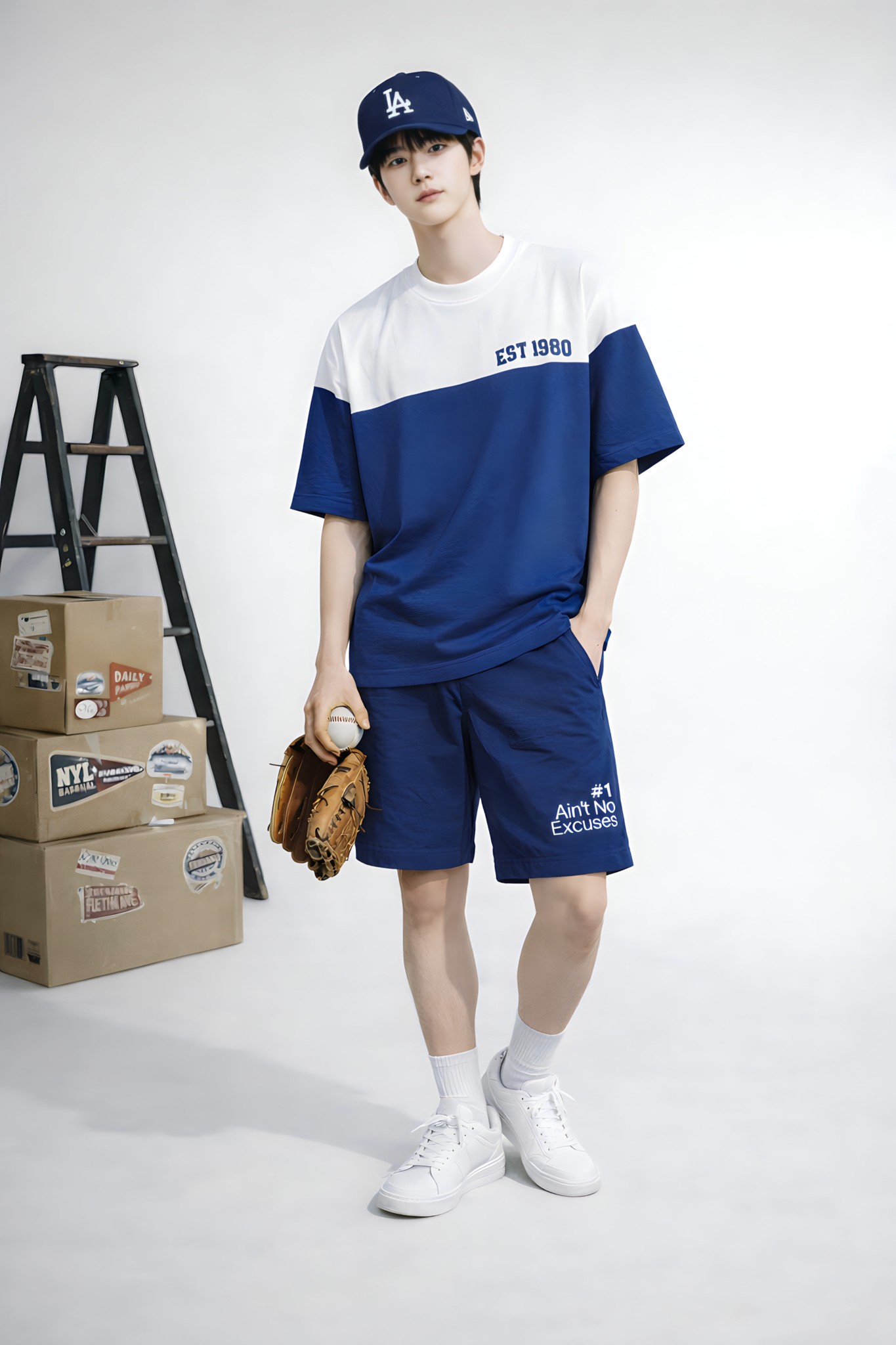 Quần short nỉ bé trai màu coban in chữ trắng_thumbnail_2