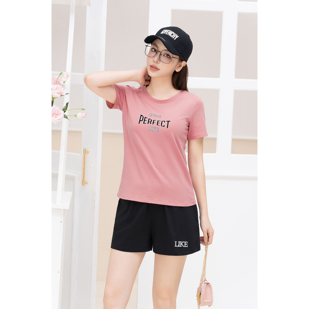 [Form Vừa] Bộ đồ nữ in chữ Perfect - Set cộc tay mặc nhà/ đi chơi LOZA VP336_thumbnail_3