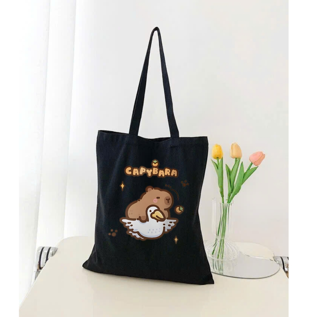 Túi Tote Capybara-Túi vải canvas có túi phụ và khoá kéo đựng vừa A4 và laptop (33x37cm) - TOTE02_thumbnail_0