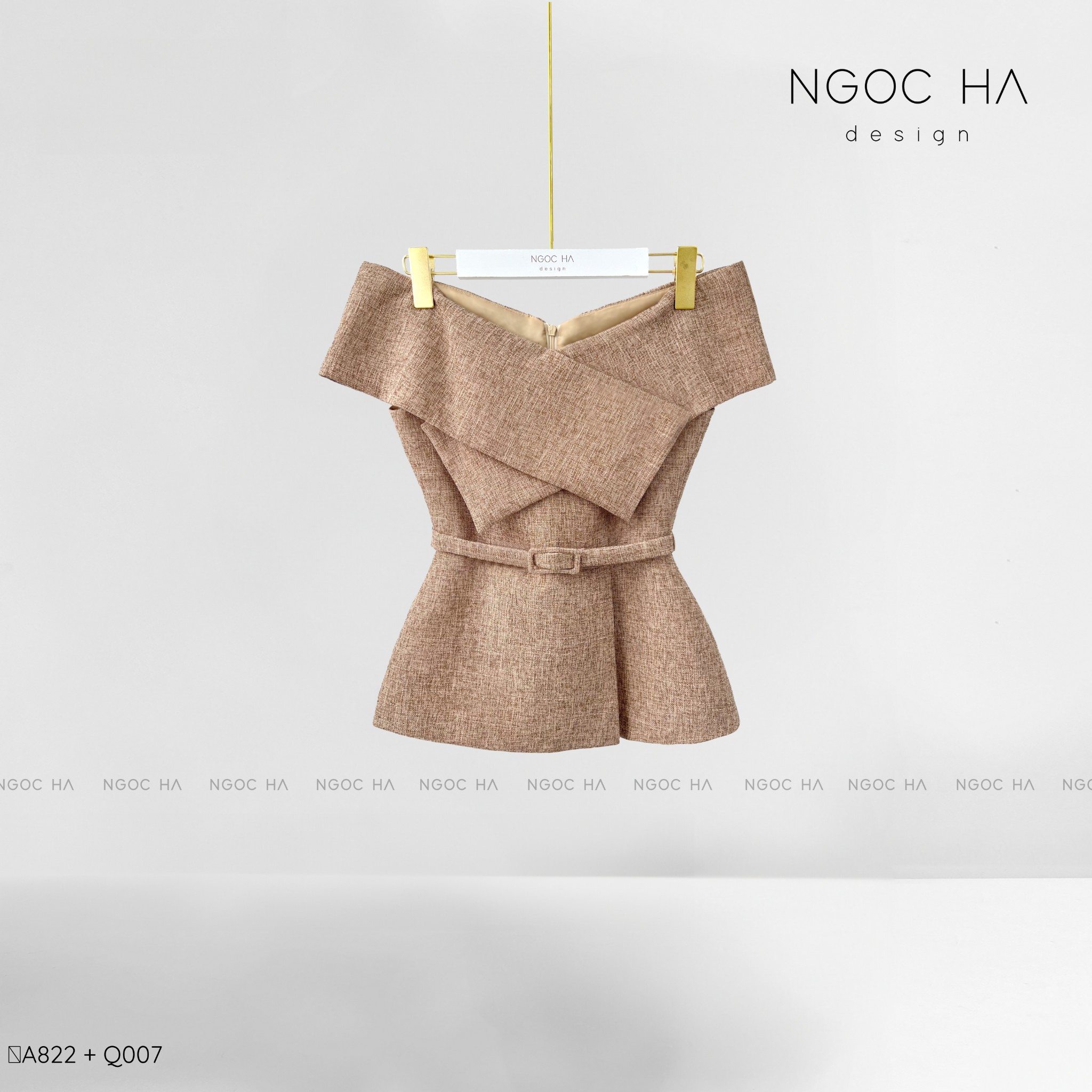 Alva Top_ Áo chéo Vai Kèm Đai Màu Be A822_thumbnail_6