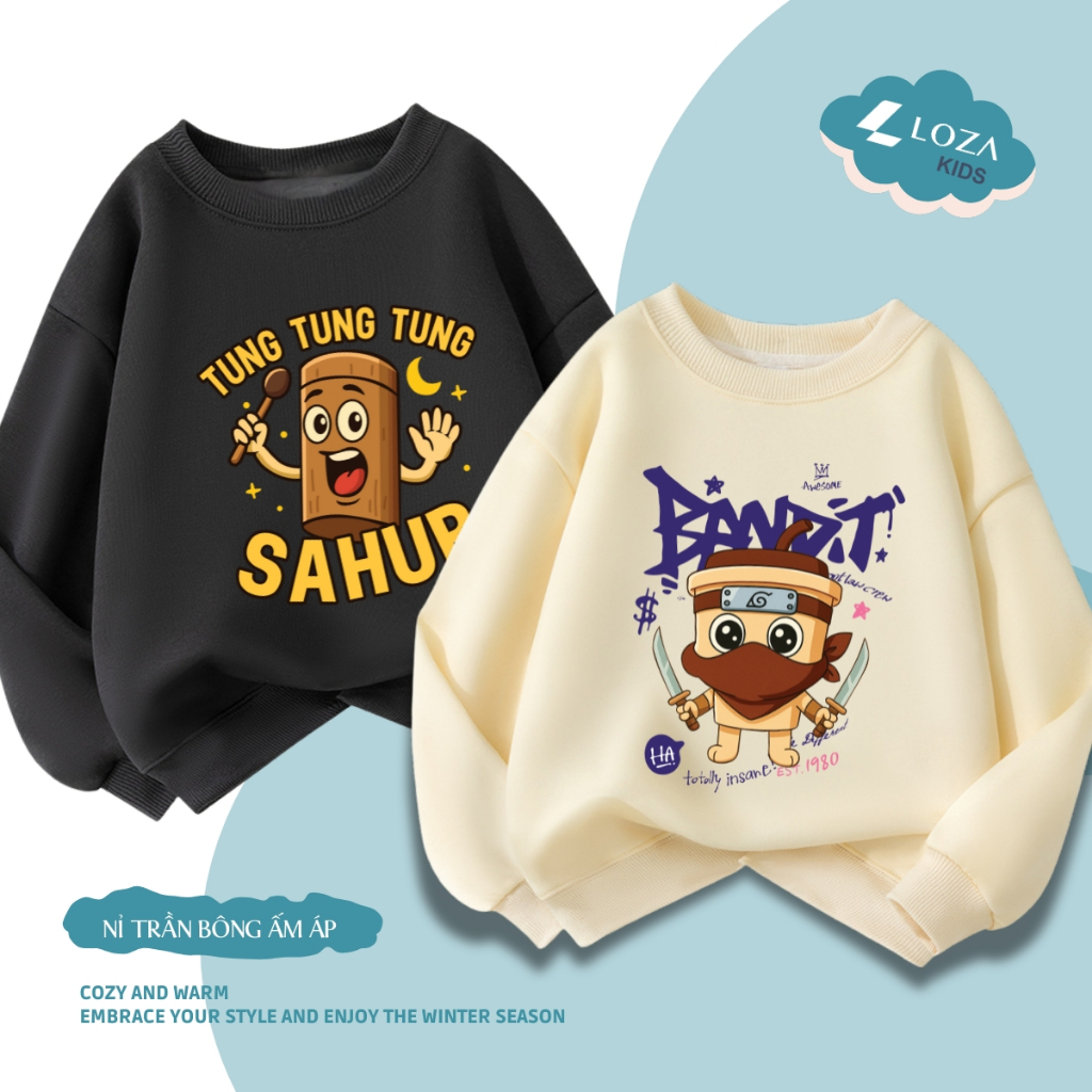 Áo sweater bé trai BST Brainrot, Tung Tung Sahur  - Áo nỉ trẻ em cổ tròn size từ 15-40kg  Loza Kids IN011_thumbnail_5