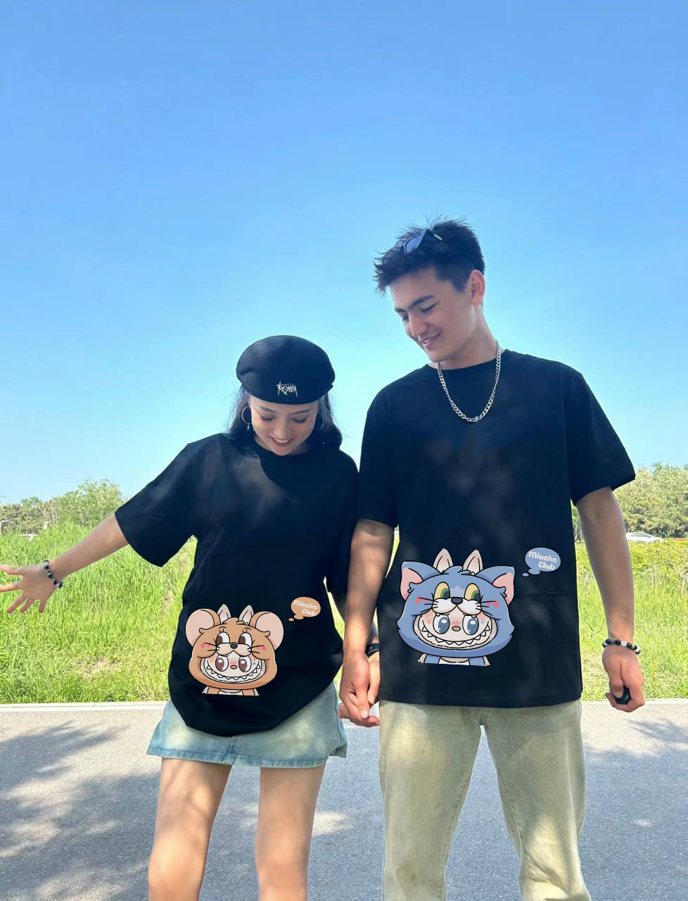 Áo thun cặp đôi couple labubu Tom and Jery đáng yêu ATD1472 Miucho vải cotton cổ tròn in mix_thumbnail_2
