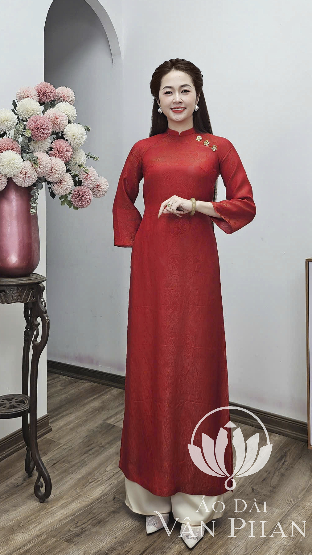 CT357 áo dài cách tân cổ 2p tay loe dài tằm tencel màu cam_thumbnail_1