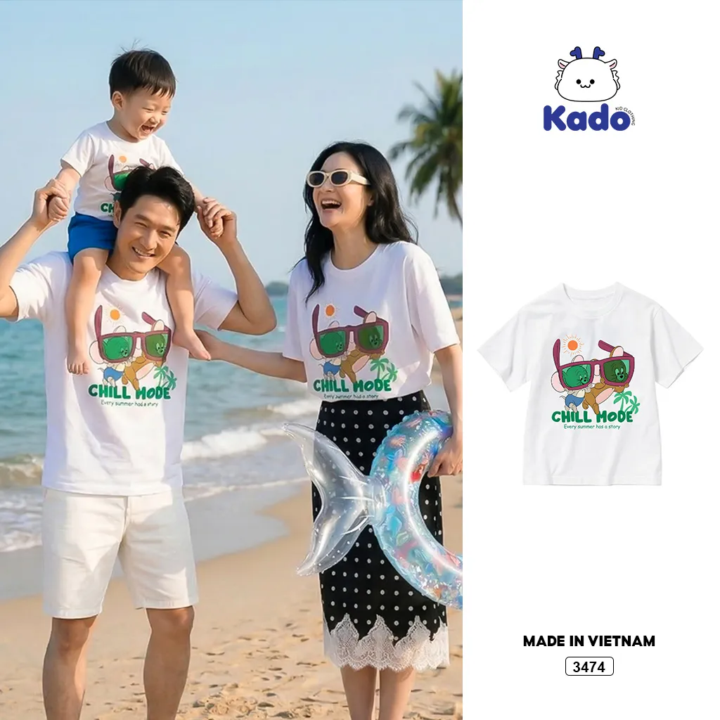 Áo thun bé và gia đình hoạt hình Chill Mode Kado 3473