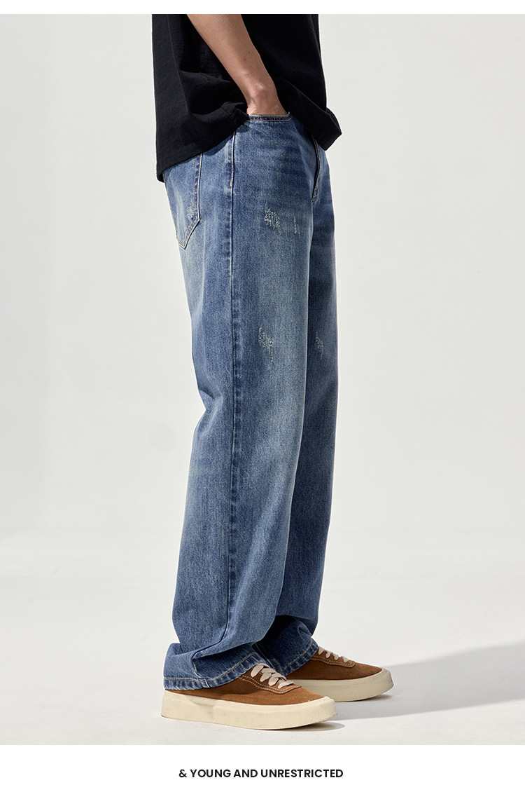 2025Mùa thu đông giặt quần jean retro nam thương hiệu thời trang Mỹ thường ngày đa năng trẻ trung quần ống rộng bán buôn