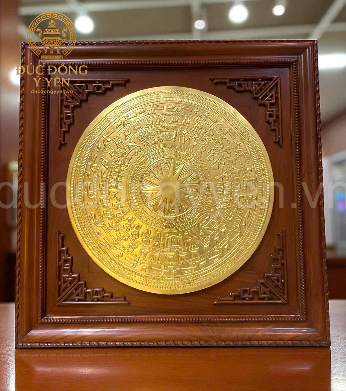 Mặt trống đồng đúc đồng đỏ thiếp vàng 9999_thumbnail_1