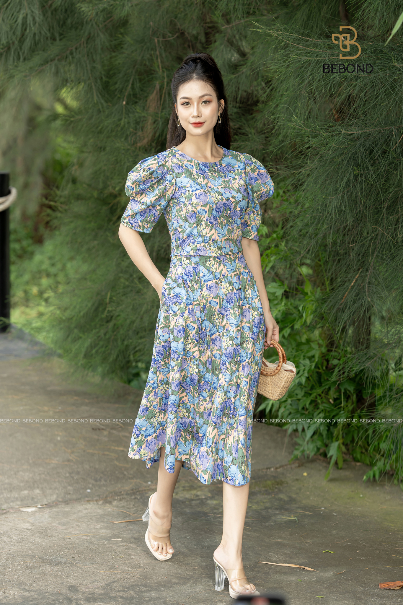 Set đầm họa tiết hoa xanh PANSY_thumbnail_2