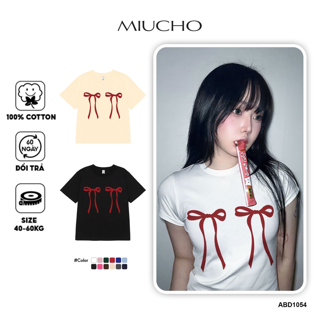 Áo thun baby tee form ôm xinh xắn hình nơ ABD1054 Miucho tay ngắn Cổ tròn hotrend in artwork_thumbnail_10
