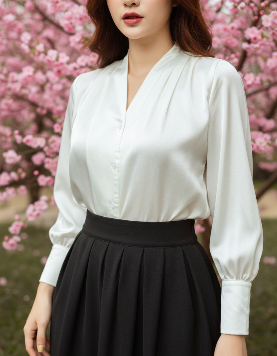 Áo kiểu tay dài cổ V