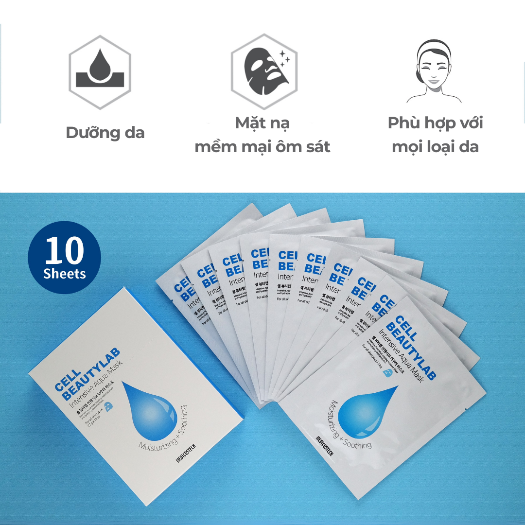 MEDICOSTECH CELL-BEAUTYLAB INTENSIVE AQUA MASK - Mặt Nạ Cấp Ẩm Làm Dịu Và Phục Hồi Hàng Rào Da - Hyaluronic Acid,Bơ Shea, Panthenol - Hộp 10 Miếng - [MDC001]_thumbnail_3