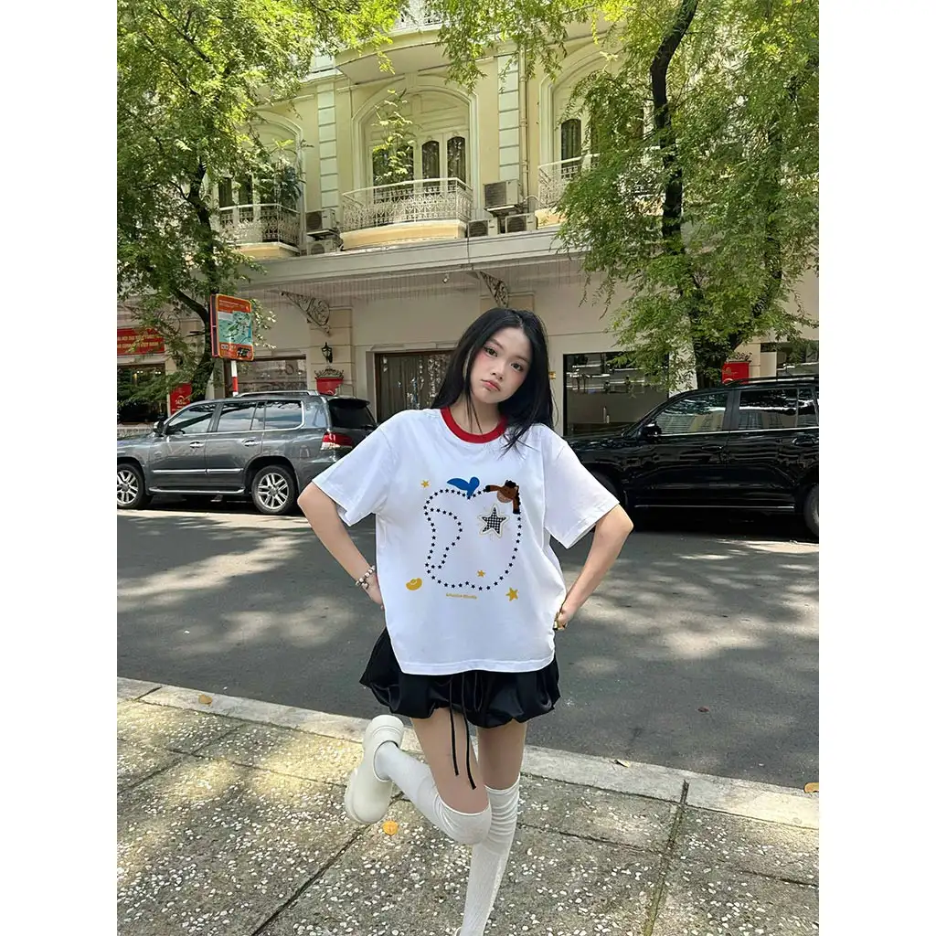 Áo thun boxy phối cổ mix màu đáng yêu Miucho thoáng mát dày dặn đứng form 2967_thumbnail_5