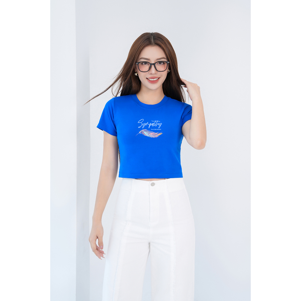 [Form Ôm] Áo croptop ôm in chữ Sympattry - Croptop nữ dáng body chất cotton - LOZA CR6382_thumbnail_4