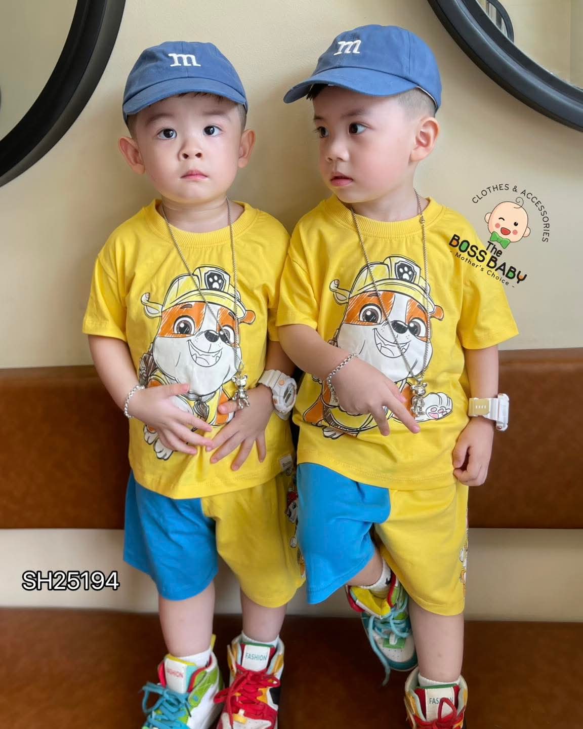 Set bộ cotton vàng phối chó cứu hộ