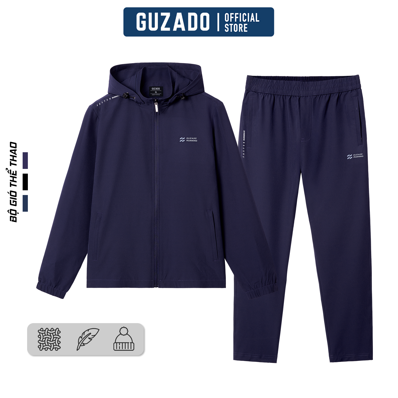 Bộ Đồ Thể Thao Thu Đông Nam GUZADO Chất Gió Cao Cấp Dày Đẹp Dáng Basic Trẻ Trung GBG01