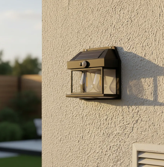 Lámpara Solar Decorativa tipo Caperuza - 2 Bombillos Filamento Luz Cálida