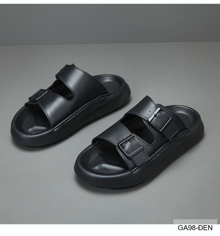 GA98 - Dép xỏ ngón nam đế dày thời trang, da bò mềm, hai quai khóa kim loại, màu Xanh Lá Cây và Đen_thumbnail_19