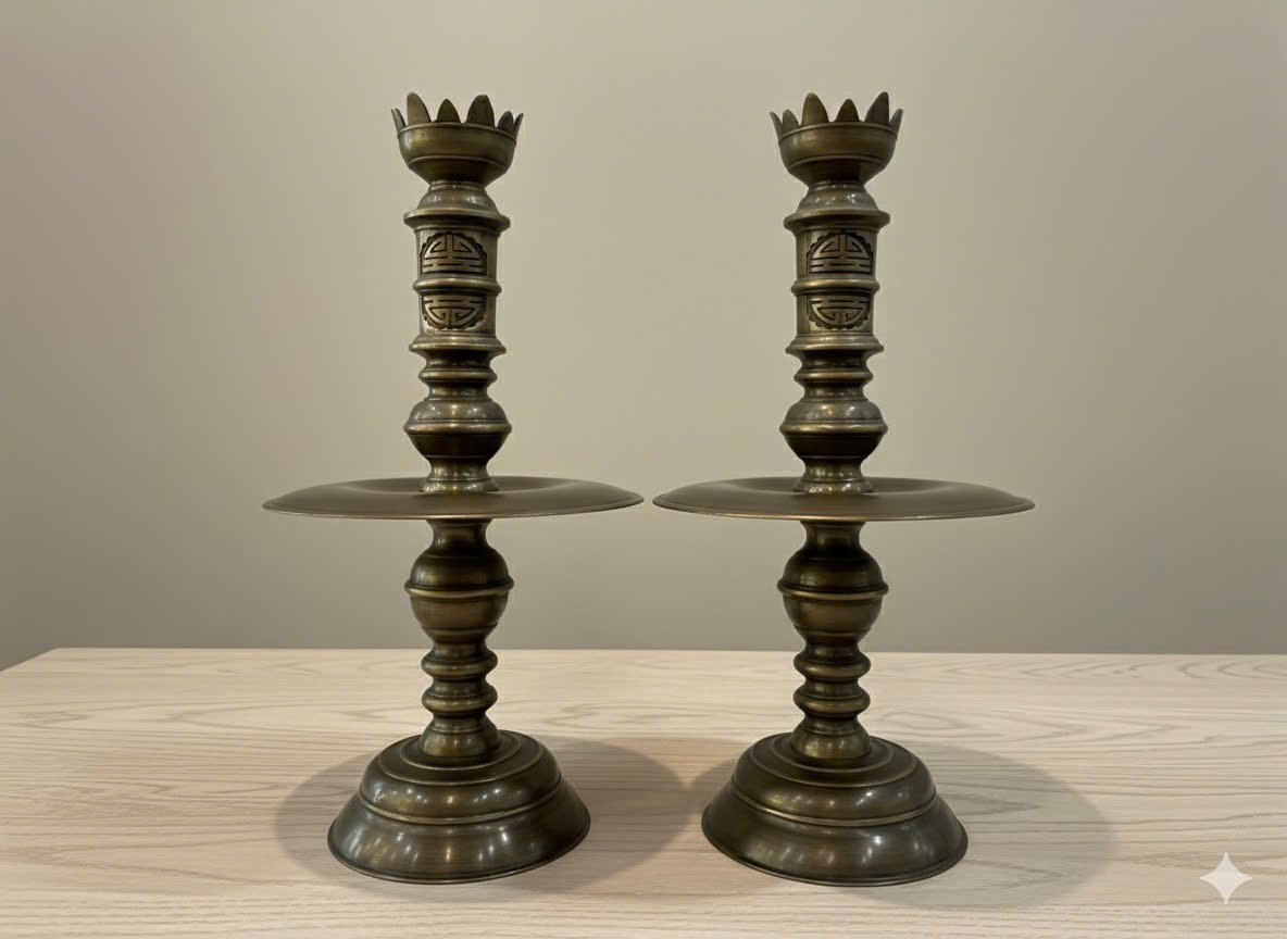 Bộ đồ thờ ngũ sự cao 70cm đúc đồng vàng hun màu giả cổ _thumbnail_1