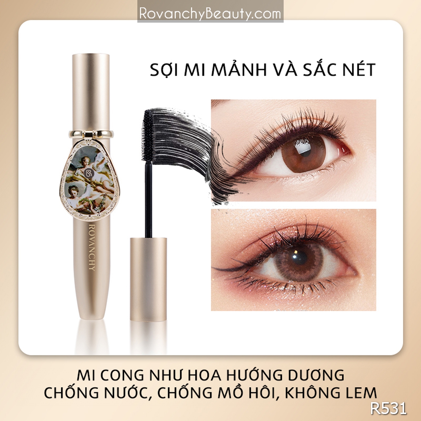 Mascara R531 ROVANCHY Angel - Kéo dài mi tự nhiên, không lem, chống nước hiệu quả