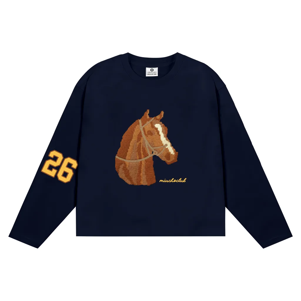 Áo thun tay dài form boxy Miucho Club vải cotton thoáng mát dày dặn dễ phối hình ngựa in mix 2786_thumbnail_12