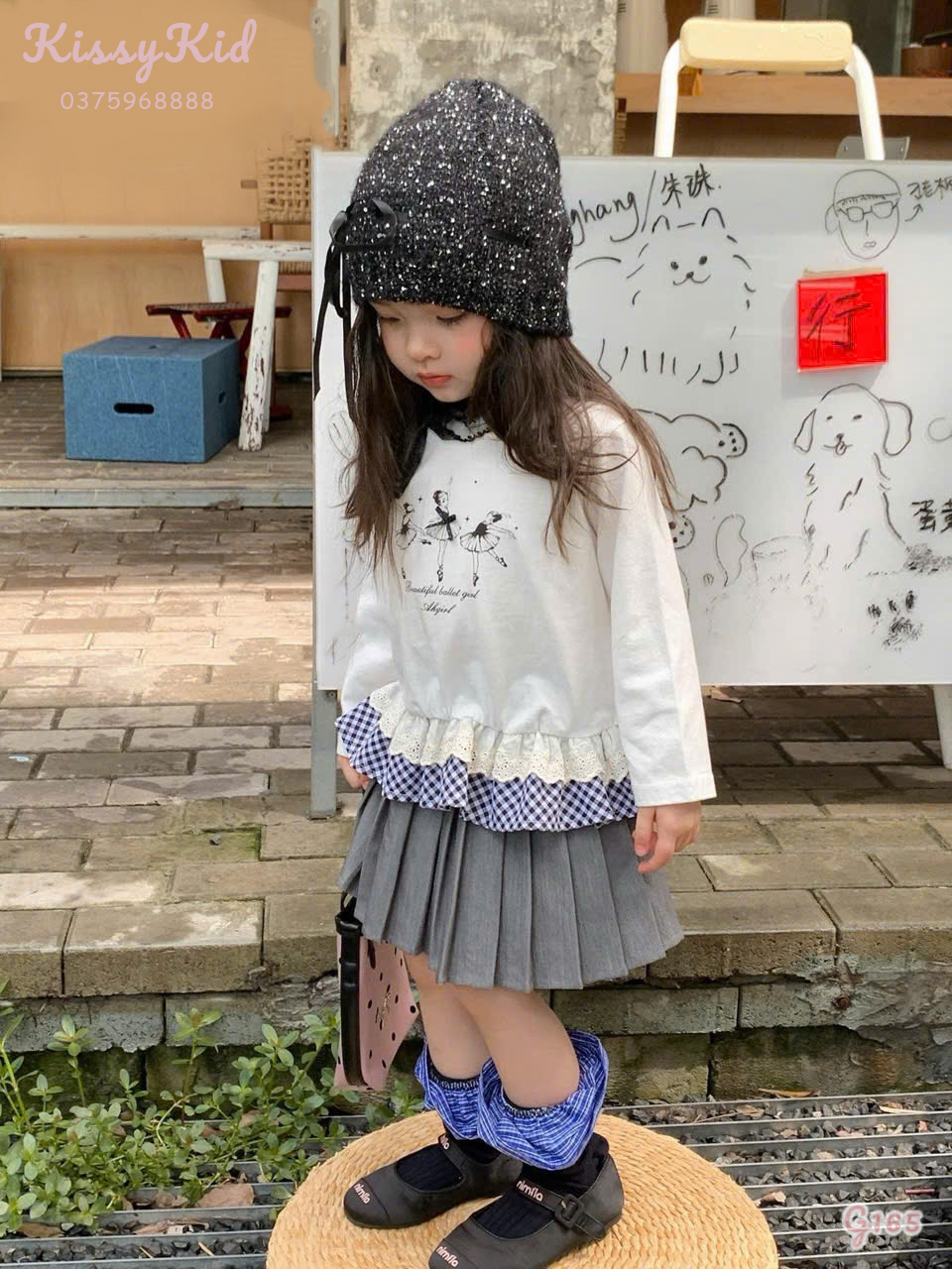 (G165) Áo thun trắng ba lê viền bèo caro A.H_thumbnail_0