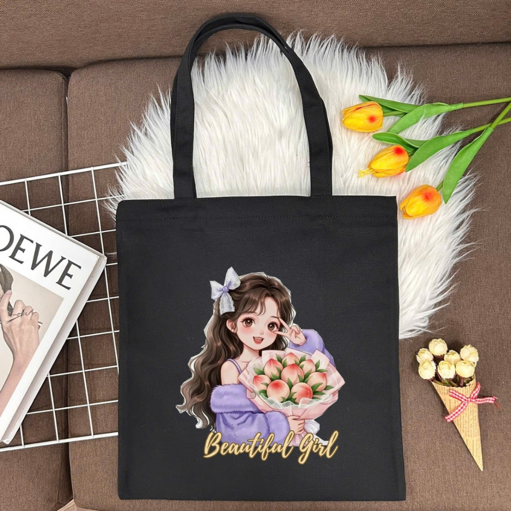 Túi tote vải canvas hình cô gái hottrend, đeo vai, có khoá kéo và ngăn phụ WE TEE - WTU04_thumbnail_6