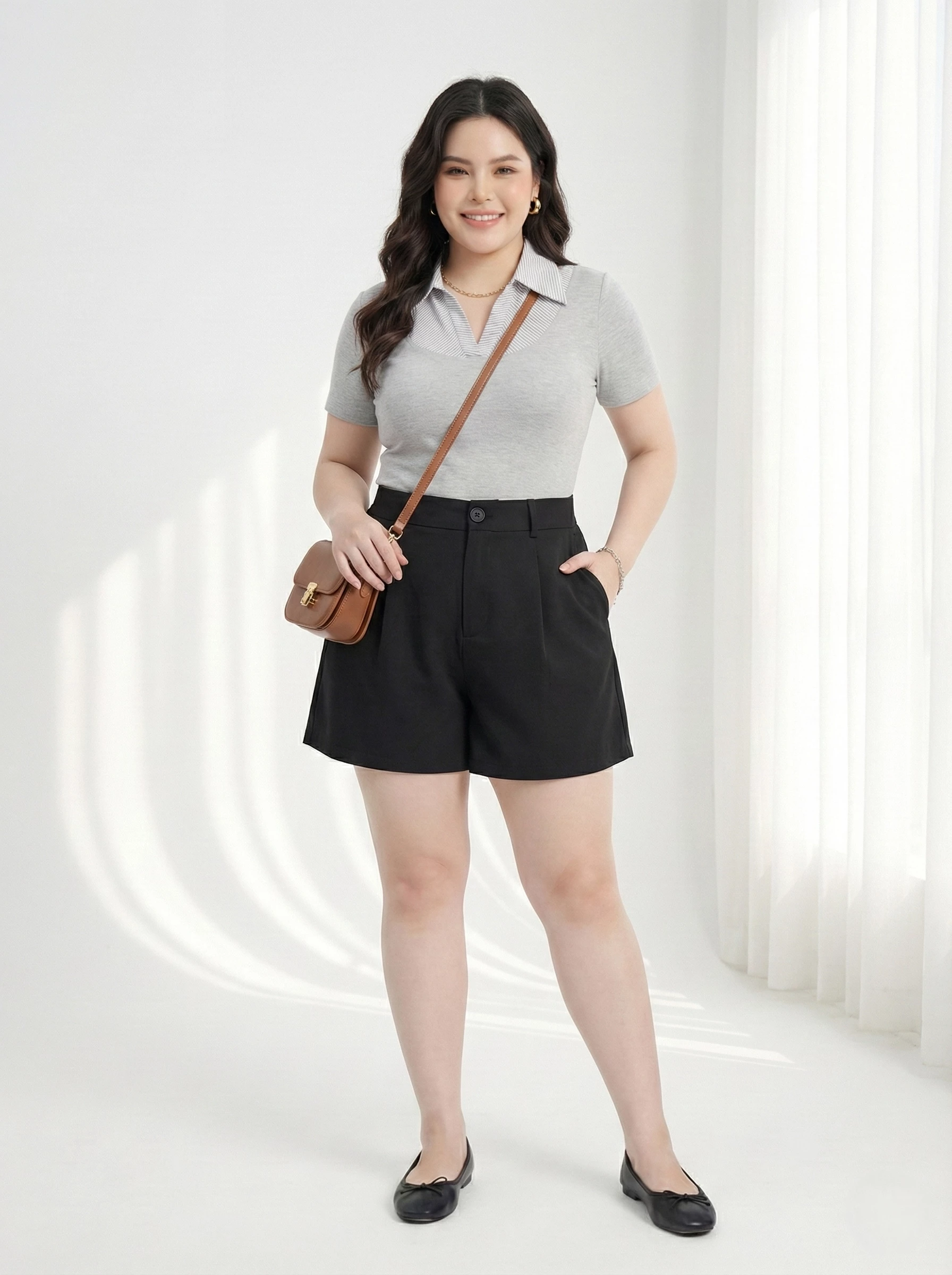 BIGSIZE NỮ-  Áo thun phối cổ sơ mi V-AK092