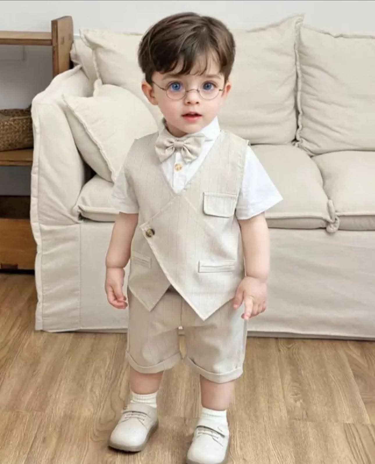 Set công tử gile kèm nơ màu be