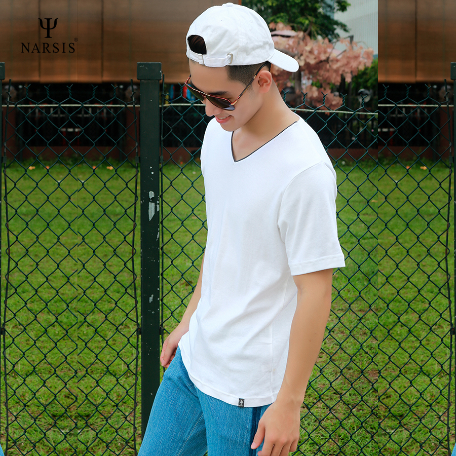 ÁO NAM NARSIS  TRẮNG LÉ GHI D3054 NARSIS CHẤT LIỆU THOÁNG MÁT, DỄ CHỊU, THOẢI MÁI CẢ NGÀY, DỄ VẬN...