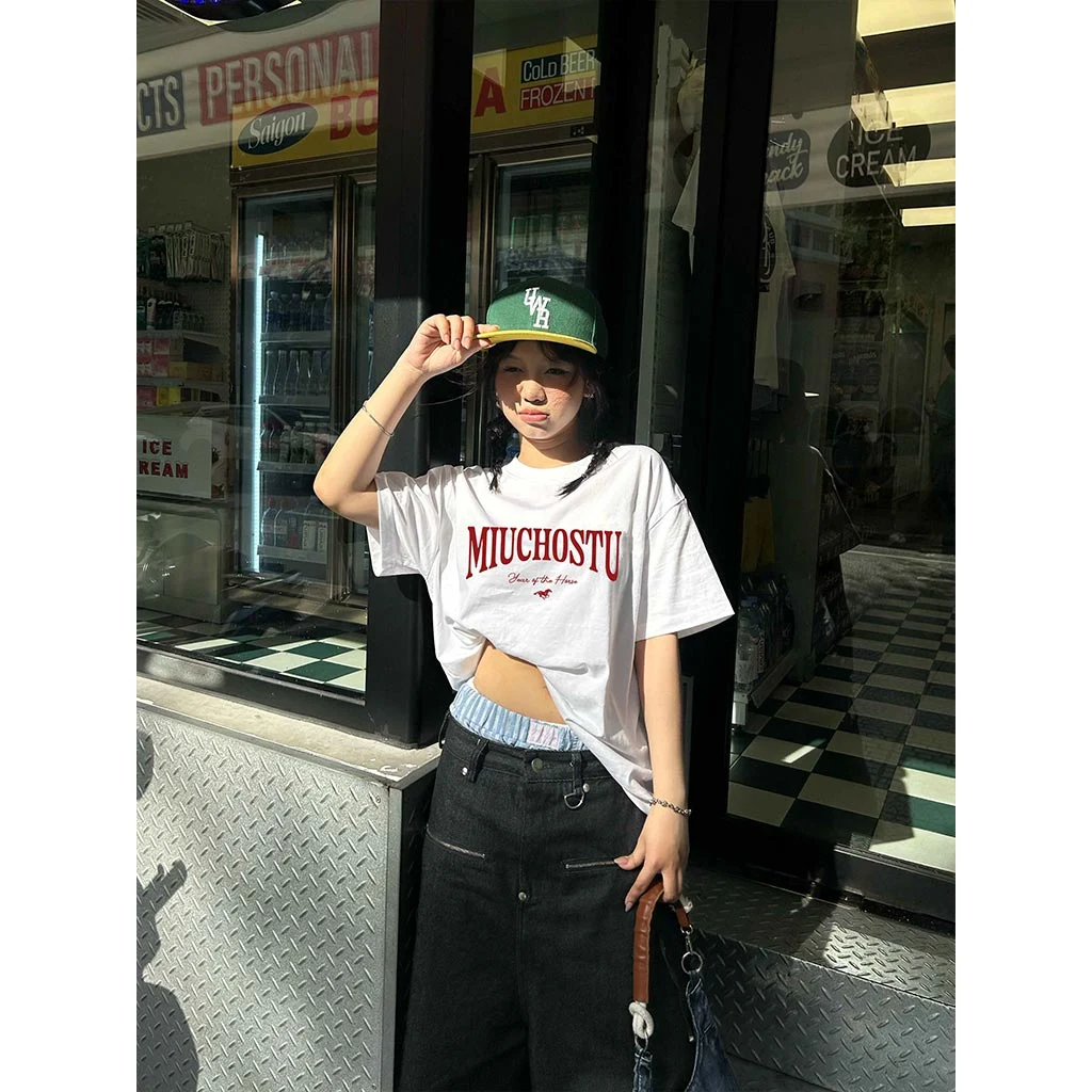 Áo thun boxy Miucho vải dày dặn thoáng mát chuẩn form chữ basic phối hình ngựa in mix 2895_thumbnail_2