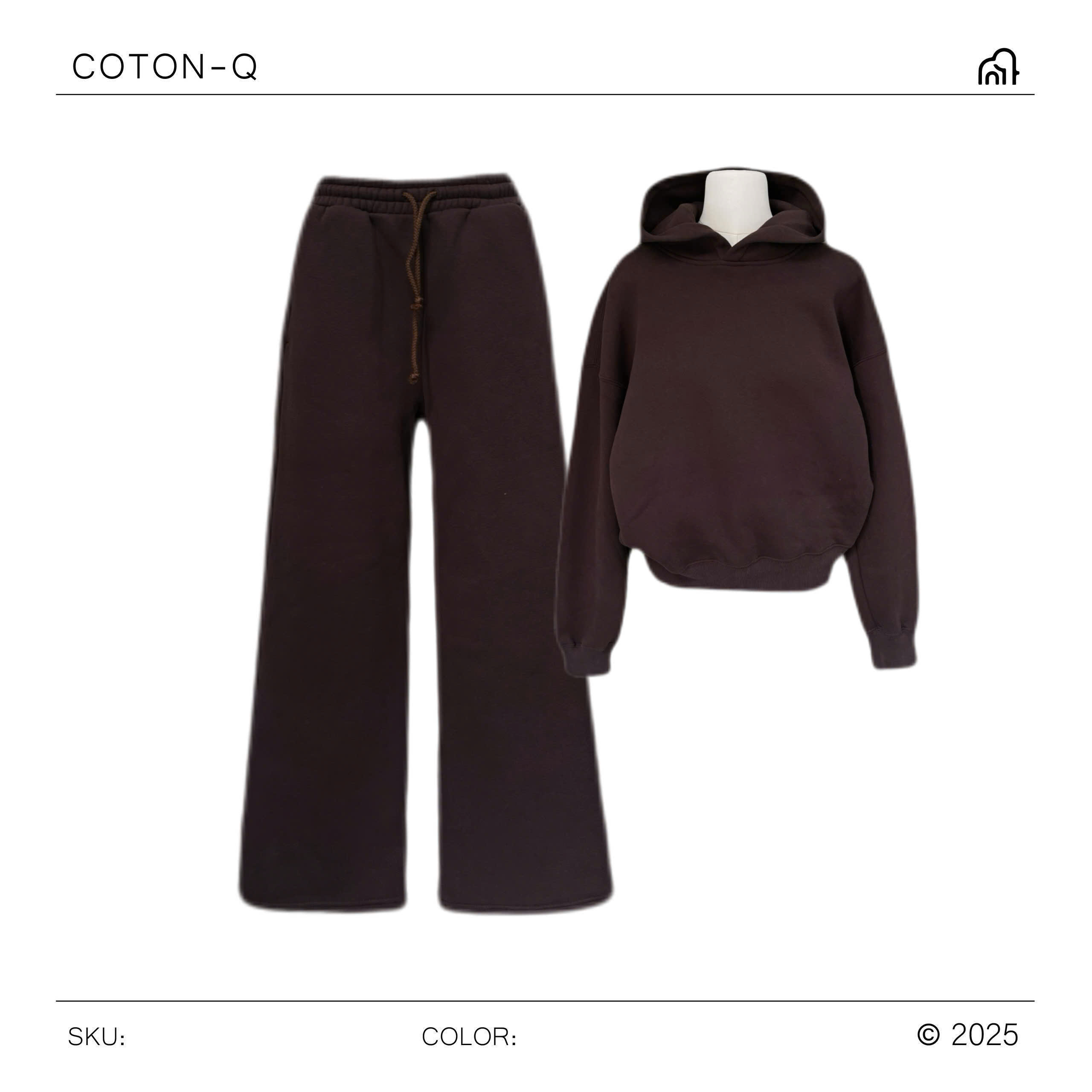 HJ126 Set hoodie nỉ + quần dài ( NÂU )