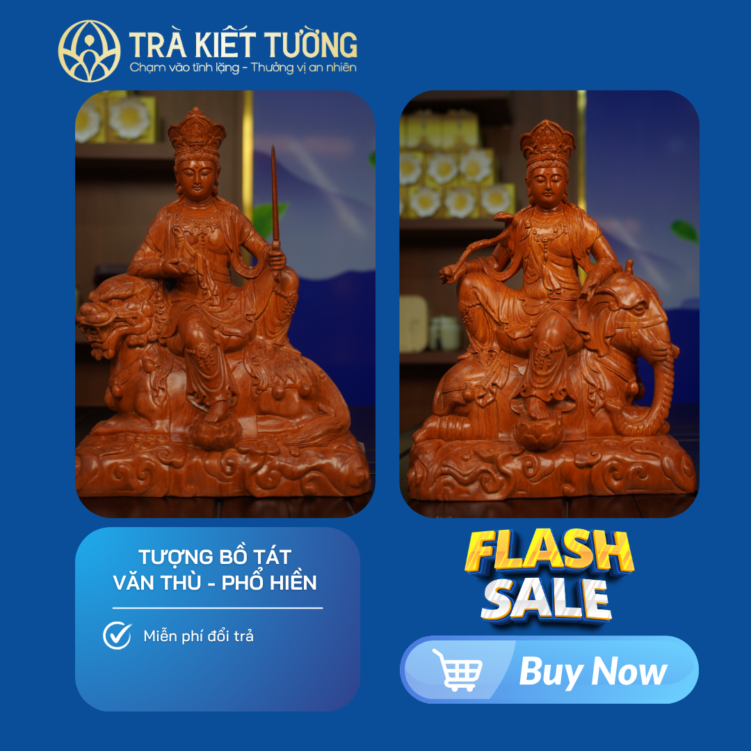 TƯỢNG BỒ TÁT VĂN THÙ - PHỔ HIỀN GỖ HƯƠNG NGUYÊN KHỐI